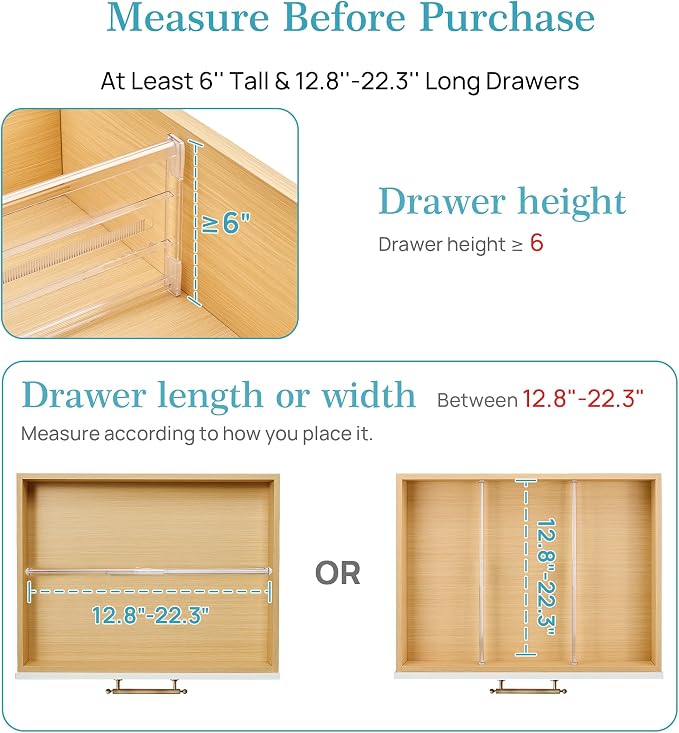 Vtopmart 10 Pack 6" Tall Upgrade Drawer Dividers for Big and Deep Drawer, 12.8"-22.3" Adjustable Expandable Dresser Drawer Organizer, Clear Plastic Separators for Dresser, Baby Supplies, Kitchenware