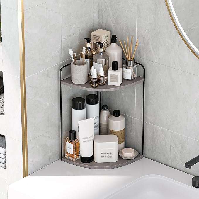 Bathroom Counter Organizer, Vanity & Makeup Countertop Organizer | Corner Bathroom Counter Organizer, Bathroom Sink Organizer, Bathroom Counter Shelf, Countertop Organizer, Corner Desk Shelf