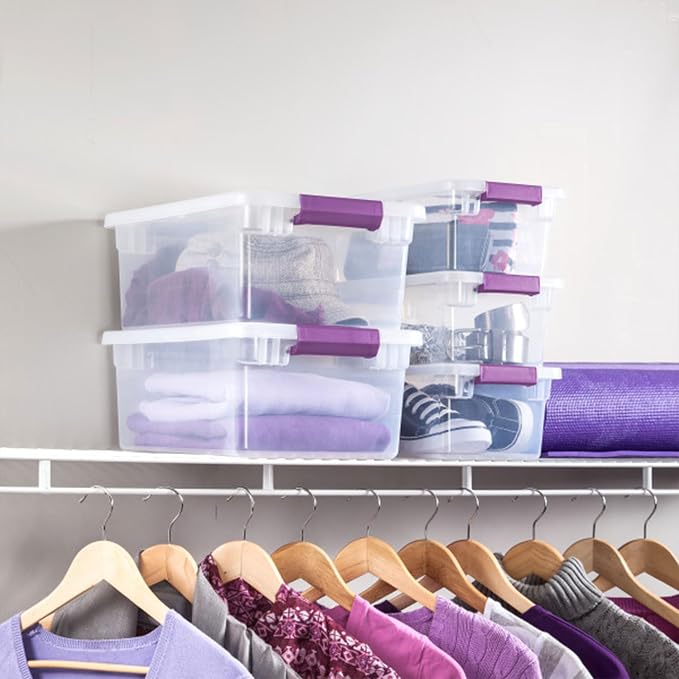 Sterilite 48-Pack ClearView Latch Box, Stackable Storage Organizer Bins for Home, 6 Quart | Clear Plastic Organizers with Color Accent Latches for Closet, Bedroom, Shelving Units, Dorm Room and Home Organization