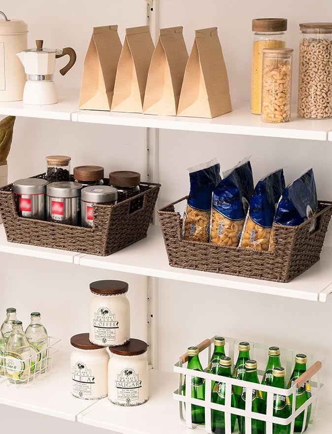 Storageworks Pantry Baskets For Shelves, Wicker Baskets, Brown Paper Rope