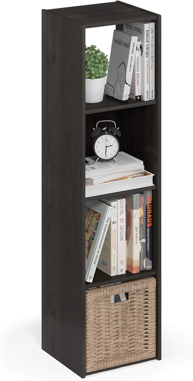Furinno Pelli Cubic Storage Cabinet, 4x1, Espresso | 11.6 x 12.2 x 47.7, Open & Closed Back Cubes, Storage Organizer Cabinet, for Living Room, Bedroom, Home Office