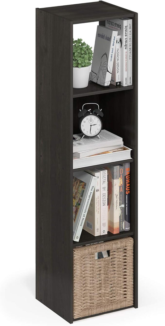 Furinno Pelli Cubic Storage Cabinet, 4x1, Espresso | 11.6 x 12.2 x 47.7, Open & Closed Back Cubes, Storage Organizer Cabinet, for Living Room, Bedroom, Home Office