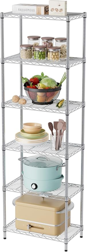 SINGAYE 6 Metal Shelves Wire Shelving Storage Shelf Adjustable Unit Pantry | 6 Tier Kitchen Laundry Room Organization Home Pantry Closet Bathroom Organizers Garage Rack 12" D x 22" W x 69.5" H Gray