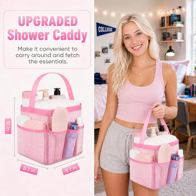 Mesh Shower Caddy Portable - 9 Pockets for College Dorm Room Essential | Large Capacity Mesh Shower Caddy with 9 Pockets, Portable Hanging Toiletry Bag for College Dorm, Gym, Camping and Beach