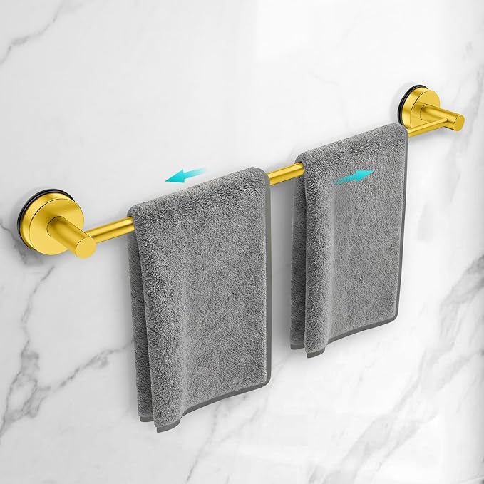 Adjustable Suction Cup Towel Bar for Bathroom Wall,14.6Inch~24 Inch Towel Racks for Bathroom,Stainless Steel Bath Towel Holder for Shower(Brushed Gold)