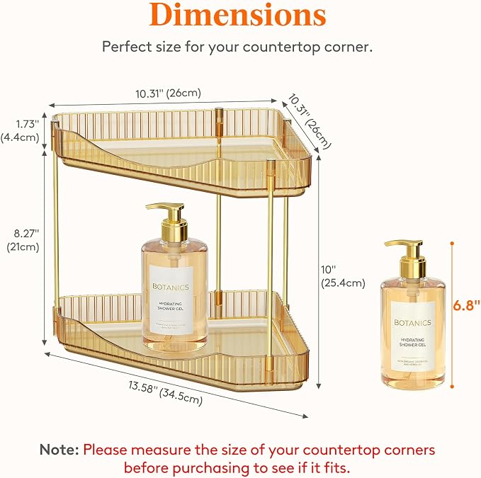 Lifewit 2 Tier Corner Bathroom Counter Organizers and Storage, Golden | Plastic Makeup Skincare Organizers Countertop, Large Sink Cosmetic Perfume Shelf for Bedroom, Dresser, Kitchen, Vanity