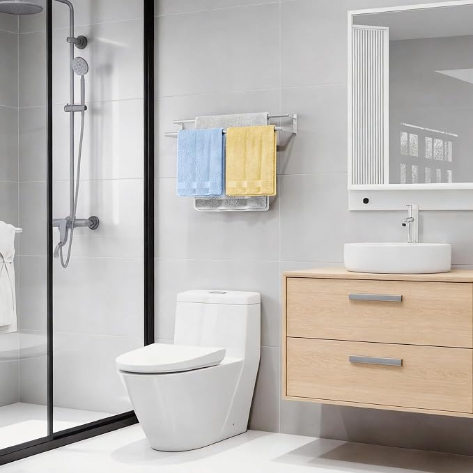 KLJKPA Double Towel Bar, Towel Holder for Bathroom, Brushed Nickel | Towel Rack for Bathroom Wall Mounted, Stainless Steel Double Bath Towel Bar