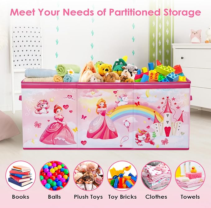 Large Toy Box Collapsible Chest Organizer with Flip Lid for Kids | Oxford Storage Box with Handle for Boy Girl Sturdy Waterproof Organizing Decor for Bedroom Playroom Nursery 37.7×12.5×15.7''