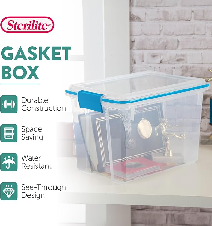 Sterilite 6-Pack Gasket Box, Clear Plastic Storage Bins with Latching Lids, 20 Qt - Large Stackable Tote Containers for Home, Closet, Bathroom, and Office Organization