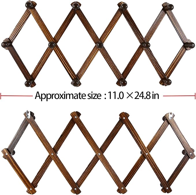 AMAPON Accordion Wall Hanger Expandable Coat Hat Rack 13Peg (Walnut) 2 Pack | Hang Hats Jackets Coffee Mug Purses Necklaces Towels Cap Leash Scarves Data Line Kitchenware