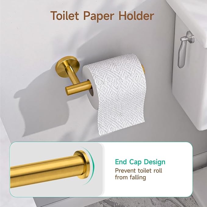 USHOWER 4PCS Brass Gold Bathroom Accessories Set, 18-Inch Towel Bar Set | Durable SUS304 Stainless Steel Bathroom Hardware Set, Towel Racks for Bathroom Wall Mounted, Modern Home Decor