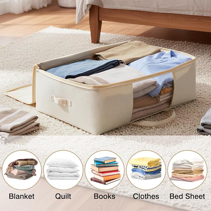 Blanket Storage Bags 70L Canvas Closet Organizers Clothes Container 2 Pack | Canvas Fabric, Reinforced Handles, Foldable Design, for Clothing Comforters Pillows and Toys, Dorm Bedroom and Closet Use