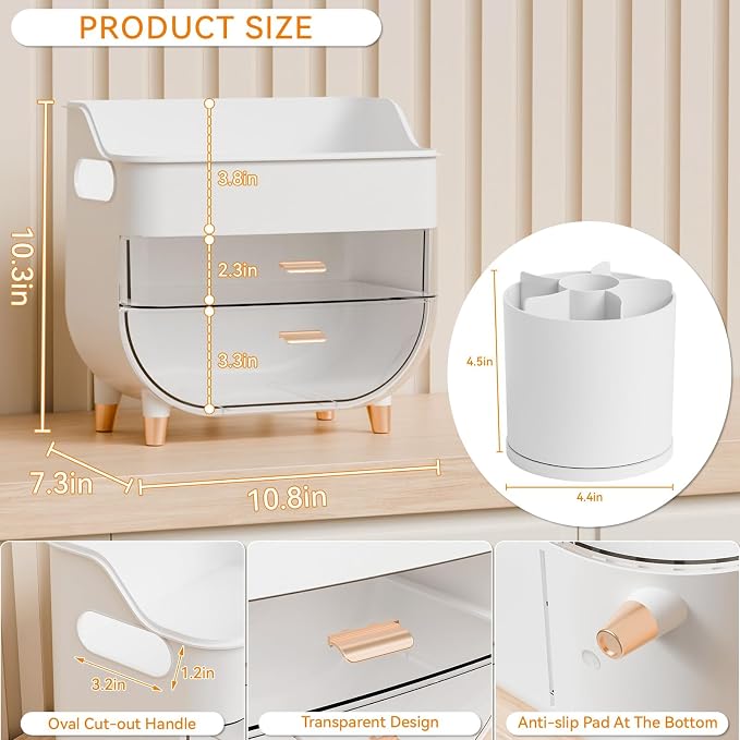 White Make up Organizer for Countertop,Vanity,Large Capacity Bathroom Makeup Skincare Organizers With Brush Holder,Makeup Storage Organizer for Lotion,Beauty Products,Skin Care,Makeup Display