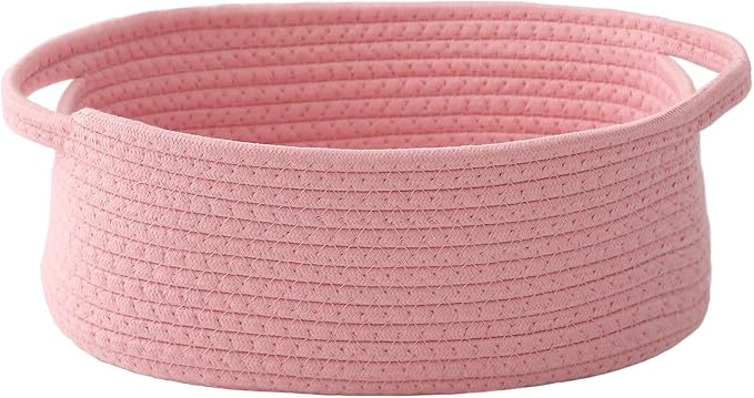 JMvicyroam Small Woven Basket, Empty Gift Basket, Pink/1 Pack | Small Gift Basket, Cotton Rope, 12 x 8 x 42 in, Handles, Includes Ribbon and Bag, Birthday Gift Basket