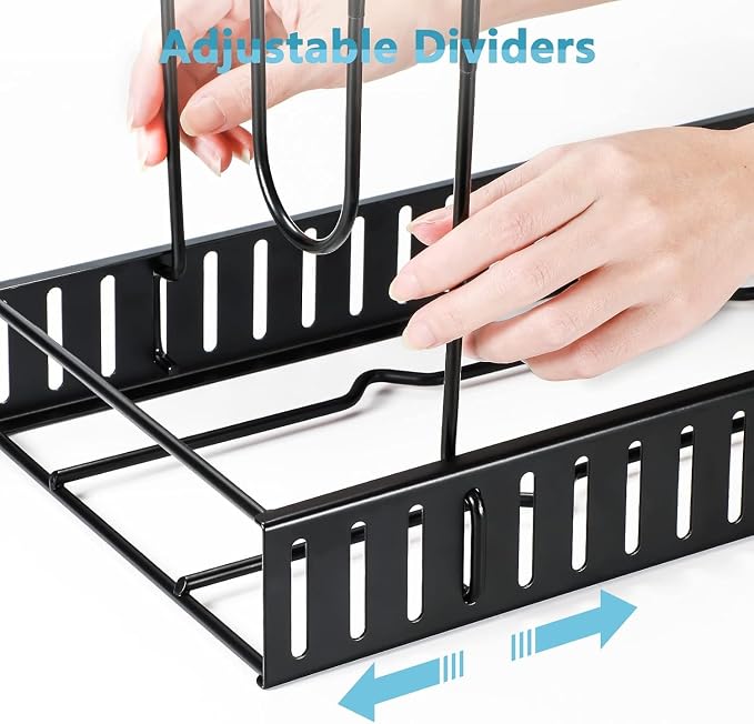 Pots and Pans Organizer Under Cabinet 16.6", 8-Tier Adjustable Rack | 3 DIY Modes, Tool-Free Assembly, Non-Slip, Fits Lightweight Cookware Up to 11", For Kitchen Cabinets, Shelves & Countertops
