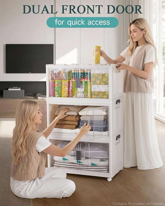OlarHike 97QT Storage Bins with Lids for Closet, Garage, Shelves, 3 Pack | Multi-Lid, Lockable Cabinet, Large, Doors & Wheels, School, Office, Foldable Container, Stackable Organizers, Plastic Drawers