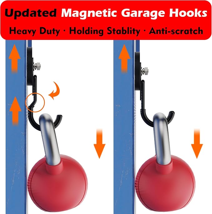 MUTUACTOR Upgraded Magnetic Hooks Heavy Duty,20lbs 2PCS Magnetic Mounting Garage Utility Magnet Hook for Hanging,Anti-Slip Durable Metal J-Hooks Magnetic Hook for Garden Hose Electric Cables Shovels