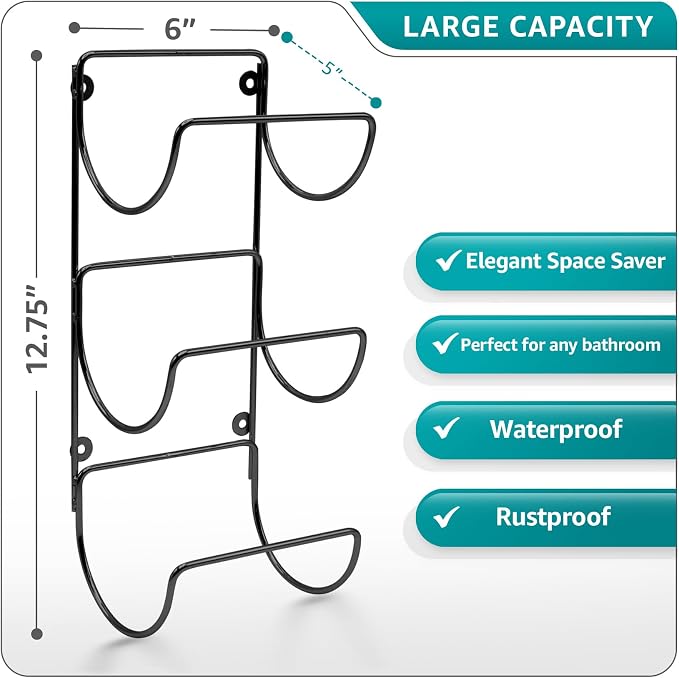 Sorbus Towel Holder for Bathroom Wall - 6 Level Wall Mounted Towel Rack Shelves for Rolled Bath Towels, Washcloths, Linens - Black Hanging Towel Racks for Bathroom, Spa, Salon, Towel Storage Organizer