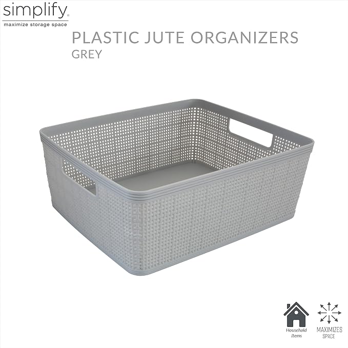Simplify 10 Piece Organizing Set | Multiple Size Bins | Multipurpose | Office | Desk | Dorm | Bathroom | Storage Basket | Small Items | Accessories | Grey