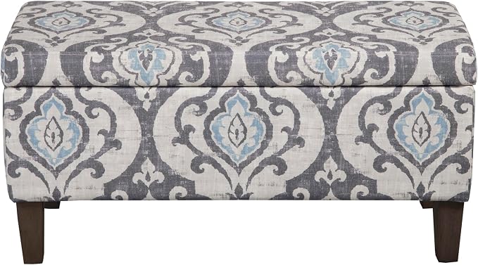 HomePop 36" Storage Ottoman Bench with Hinged Lid - Slate Damask