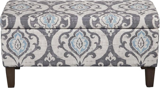 HomePop 36" Storage Ottoman Bench with Hinged Lid - Slate Damask