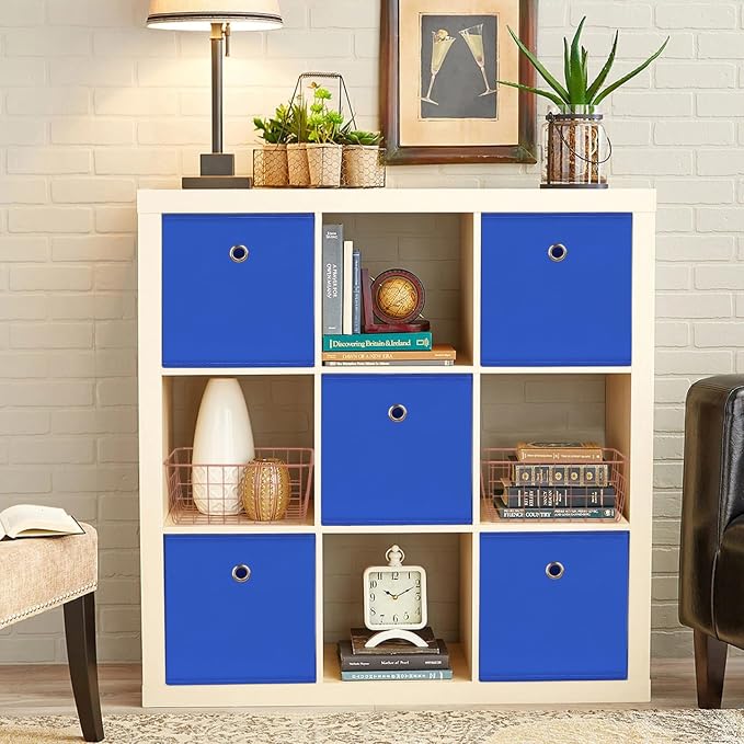 Foldable Storage Cubes Bins ,11 Inch Cloth Storage Cube Fabric Storage Box Cubes Organizer Baskets with Handles for Home Organizer Set of 3 (Dark Blue)