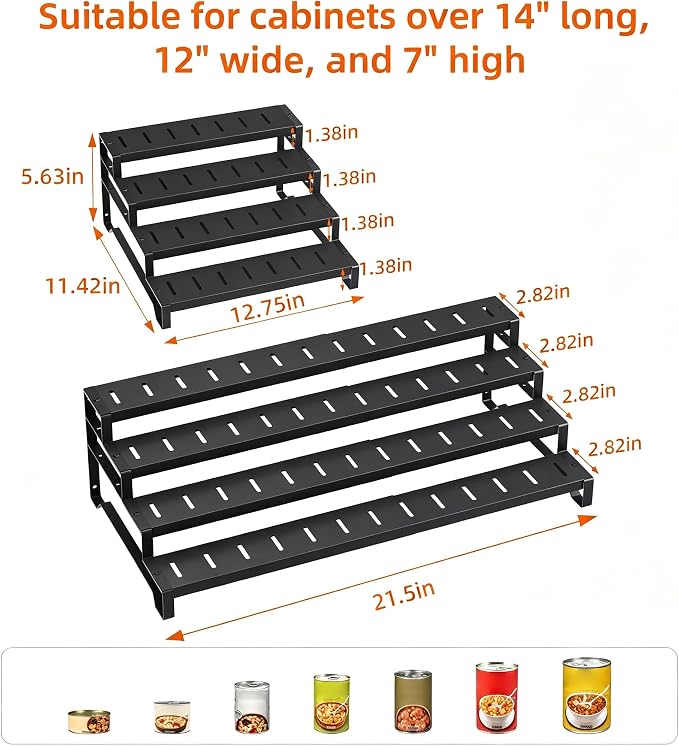 Expandable Can Organizer for Pantry, 4-Tier Adjustable Metal Can Rack | Tiered Countertop Shelf, Adjustable height Pantry Organizer for Kitchen Cabinet, Countertop & Canned Goods Storage