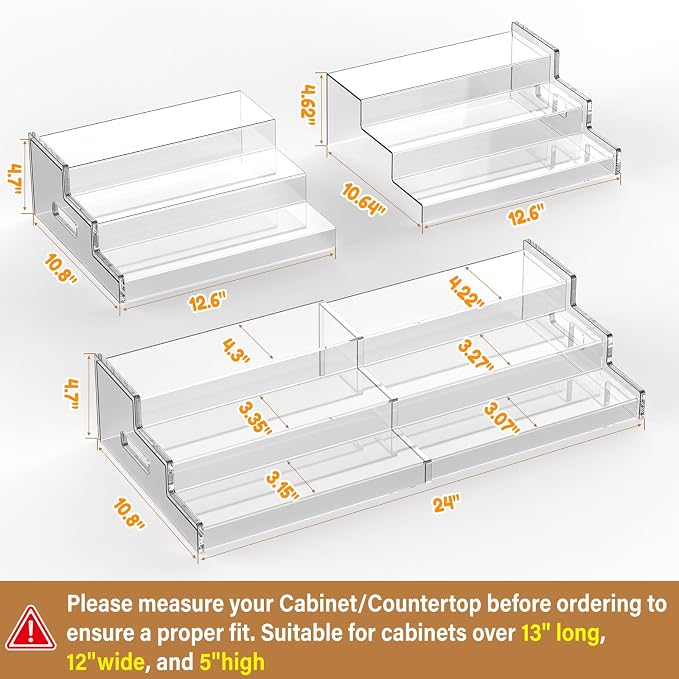 Expandable Can Organizer for Pantry, 3-Tier Adjustable Can Storage Holder | Soda Organizer Holds Up to 24 Cans, Acrylic Canned Food Organizer for Pantry, Cabinet, Countertop, Kitchen