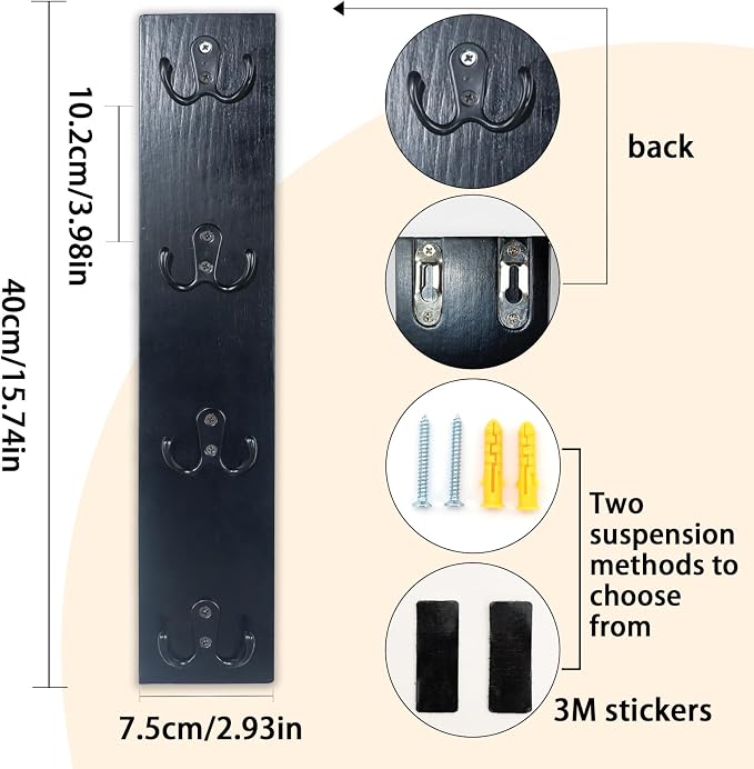 Yohsnor Vertical Key Holder for Wall,Space-Saving Hook Rack for Key,Wallet | Durable Wooden Wall Mount Key Rack,Stylish Home Decor for Entryway,Ideal for Small Spaces & Versatile Storage Solutions
