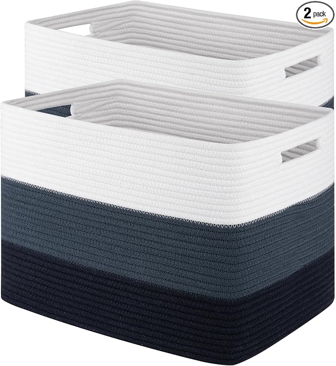 2 Pack Woven Storage Baskets for Closet, Toy Basket with Handles | Large Baskets for Organizing Shelves, Closet Storage for Blanket Living Room, Bedroom, Nursery, 15.8" x 11.8" x 11.8"