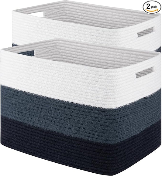 2 Pack Woven Storage Baskets for Closet, Toy Basket with Handles | Large Baskets for Organizing Shelves, Closet Storage for Blanket Living Room, Bedroom, Nursery, 15.8" x 11.8" x 11.8"