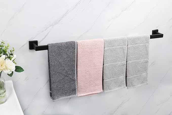 TocTen Bath Towel Rack - Square Base Thicken SUS304 Stainless Steel Towel Bar for Bathroom, Bathroom Accessories Towel Rod Heavy Duty Wall Mounted Towel Holder. (Black, 33)