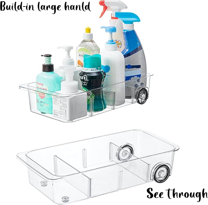 Fridge Organizer and Storage Drawer Roll Out Refrigerator Bins,2 Pack | Silicone Wheels,3 Pack Adjustable Dividers ,Easy to Clean for Pantry Storage Bins, Kitchen Organization