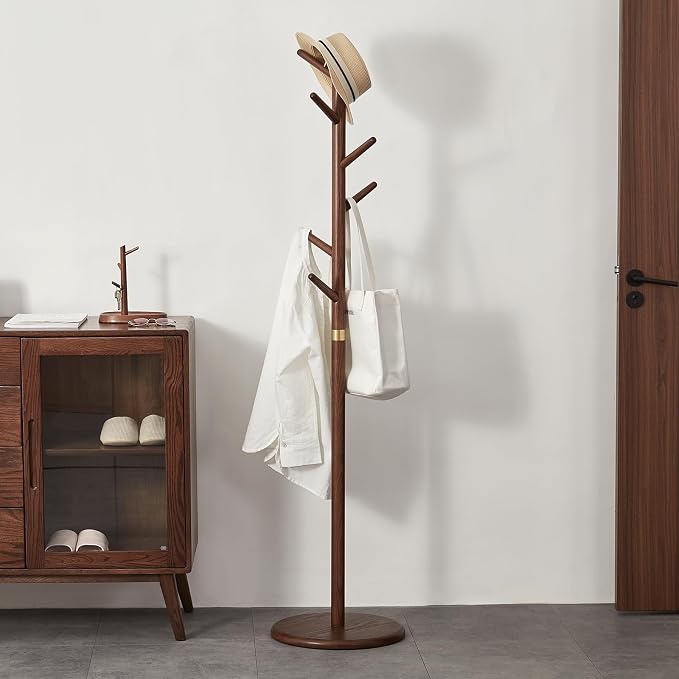 Solid Wood Coat Rack Freestanding 6 Hooks for Entryway Bedroom | Wooden Coat Tree Freestanding For Hats, Handbags, Entryway, Bedroom, Hallway, Gift for Men & Women