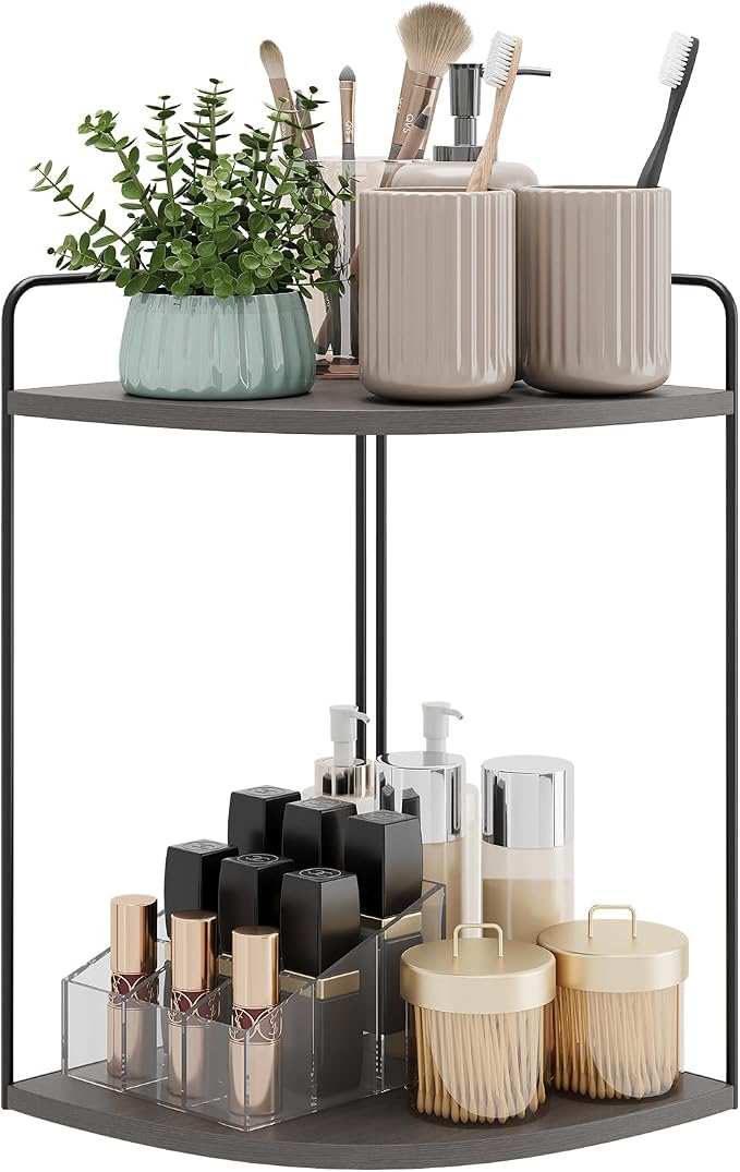 Bathroom Counter Organizer, Vanity & Makeup Countertop Organizer | Corner Bathroom Counter Organizer, Bathroom Sink Organizer, Bathroom Counter Shelf, Countertop Organizer, Corner Desk Shelf