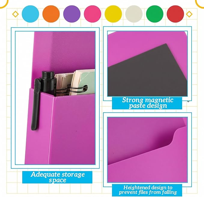 Gilprop 8 Pack Magnetic File Folder Holder for Whiteboard Classroom Storage | 5"x7"x1.2" Hanging Magnetic Wall File Organizer, Refrigerator Magazine Holder, for Mail Letters Paper Desk Office
