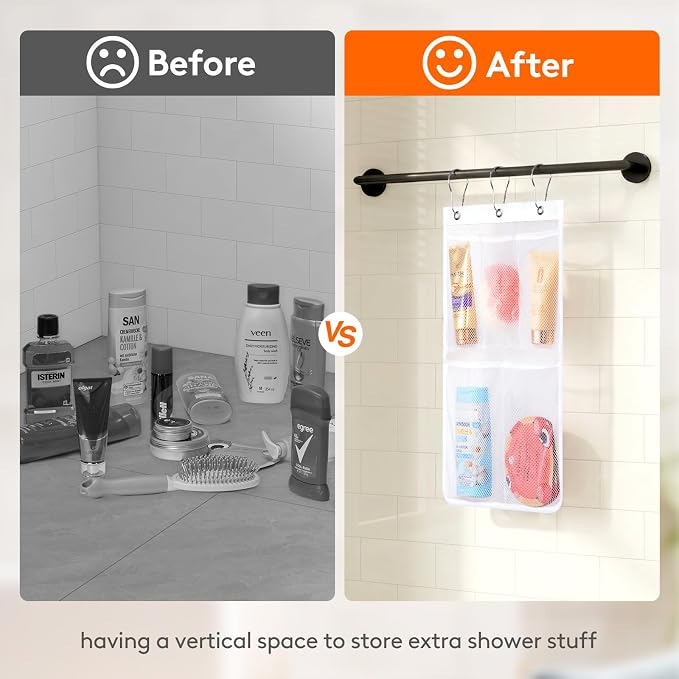 Lifewit Mesh Shower Caddy, 5 Pockets Hanging Shower Organizer with Quick Drying Mesh, Portable Space Saving Bathroom Organizer to Hold Soap, Shampoo and Cruise Ship Essentials, White, 2 Pack