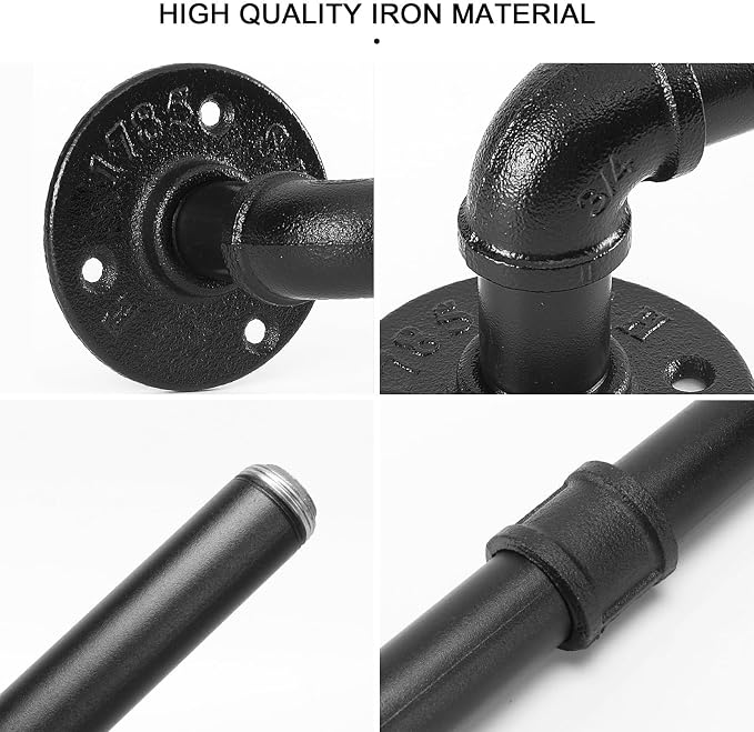 Livabber Industrial Pipe Towel Bar, Rustic Iron Decor Bathroom Hardware Towel Holder Accessory, Heavy Duty Wall Mounted Bath Towel Rack, Black (18 Inch)