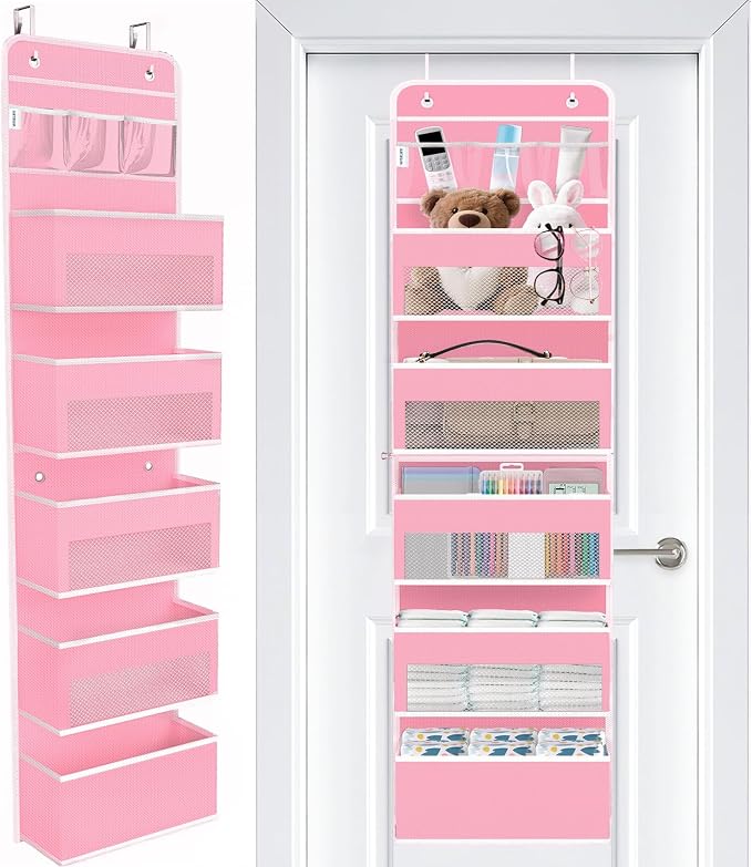 Over The Door Organizer Storage Large Capacity Hanging Bedroom Storage | 6 Shelves, Detachable, 40 LB Capacity, Mesh Design, Clear Window, Sturdy, Storage Organizer for Nursery, Pantry & Closet