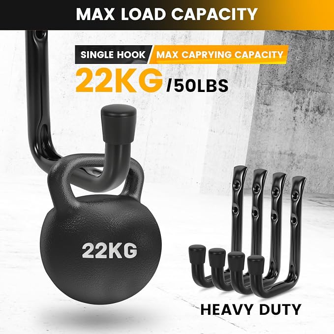 GURADESIGN 8-Pack Heavy Duty Garage Hook for Hanging 50 lbs, J Utility Hooks for Garage, Metal Wall Hooks Heavy Duty, Garage Hook for Hanging, Black | Heavy Duty