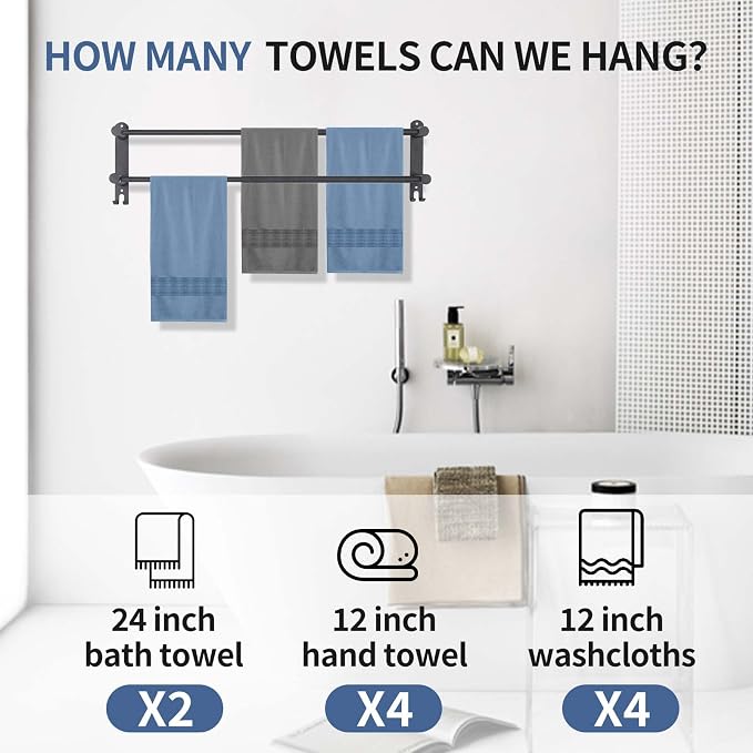 Black Double Towel Bar，Stretchable Double Towel Holder | Stainless steel bathroom towel rack, stainless steel towel holder, suitable for bathrooms and kitchens