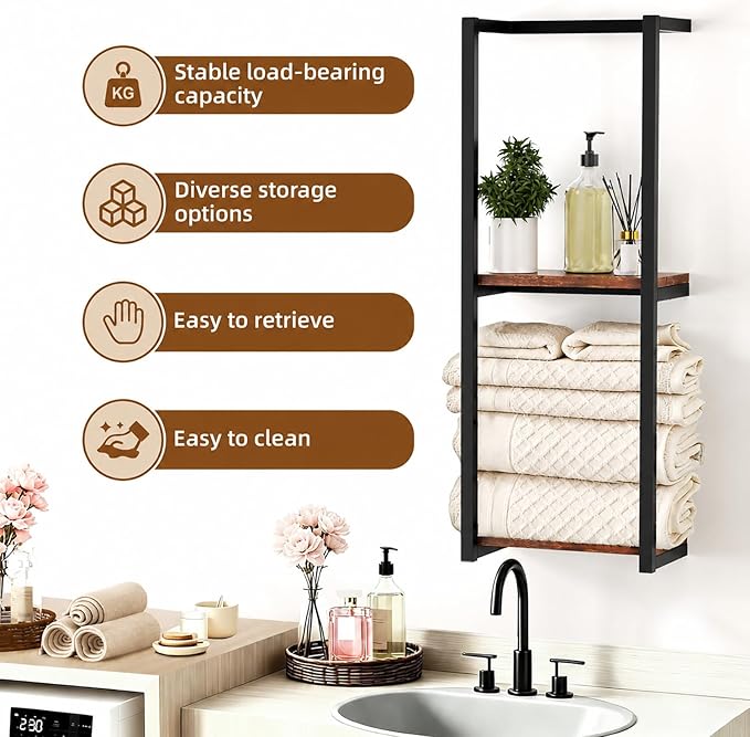 Towel Racks for Bathroom, 2 Tier Wall-Mounted Towel Rack, Home Decor Shelf, Space-Saving Organizer Rack for Household, Bathroom, and Bedroom