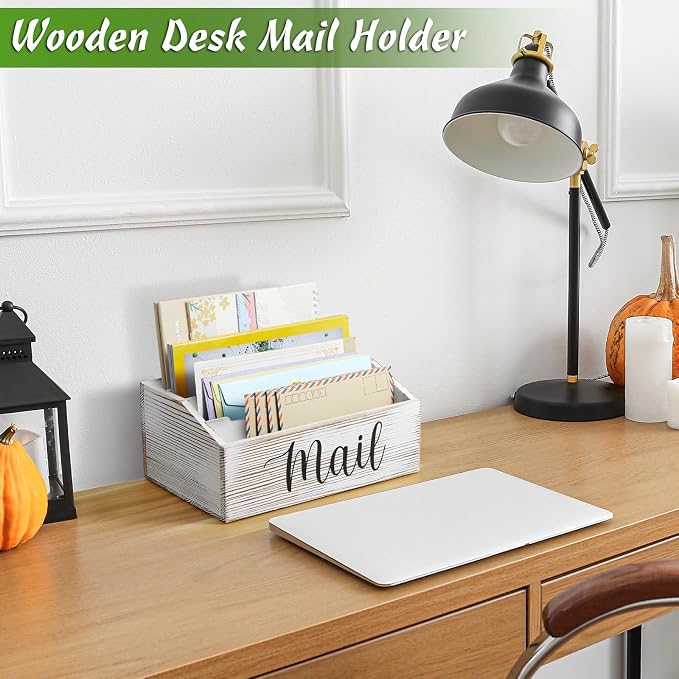 DRASTAR Mail Organizer Countertop, Mail Holder with 4 Slots, Mail Sorter Organizer for Desk, Envelope Holder for Home Office, Retro White