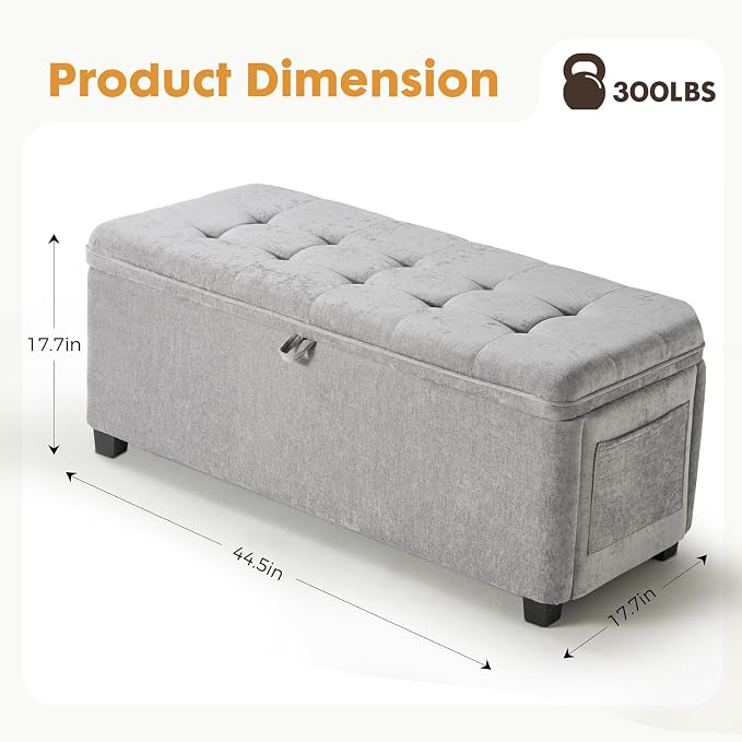 Storage Ottoman Bench End of Bed Bench for Bedroom Storage Seat Shoe Bench with Storage for Living Room & Entryway (Gray)