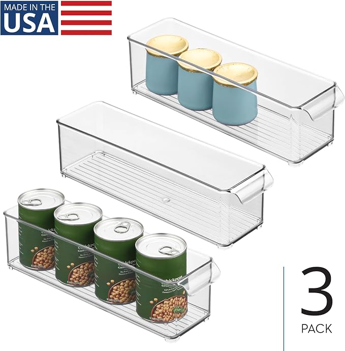 iDesign Stackable Fridge Storage Bin with Handle, Set of 3, Clear | Ideal for Fridge and Freezer, Made in USA