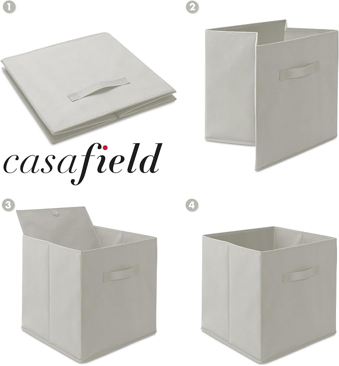 Casafield Set of 6 Collapsible Fabric Cube Storage Bins, Light Gray - 13" Foldable Cloth Baskets for Shelves, Cubby Organizers & More