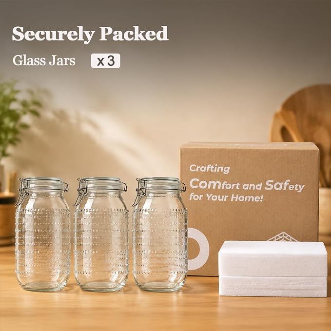 ComSaf Tall Glass Pantry Jars with Airtight Lids 71 oz 3 Pack Wide Mouth | Flour sugar cereal, Pasta pet food, Pantry organization, Cabinet organization, Countertop storage, Sourdough pickling