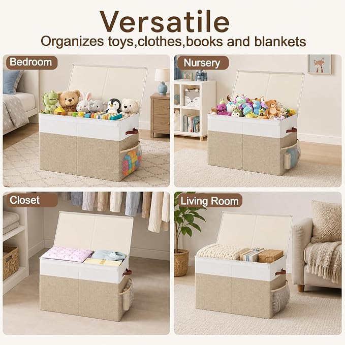 Large Toy Storage Box with Lid Upgraded Toy Storage Chest Organizer with Divider Foldable Toy Bin for Kids Boys Girls Playroom Nursery Bedroom (25"x13"x16")