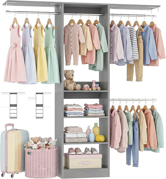 48" Small Closet System, Space-Saving Wall-Mounted Wardrobe Organizer, Mini Garment Rack for Narrow Spaces, Morning Outfit Prep Station & Nursery Dress-up Storage,Grey