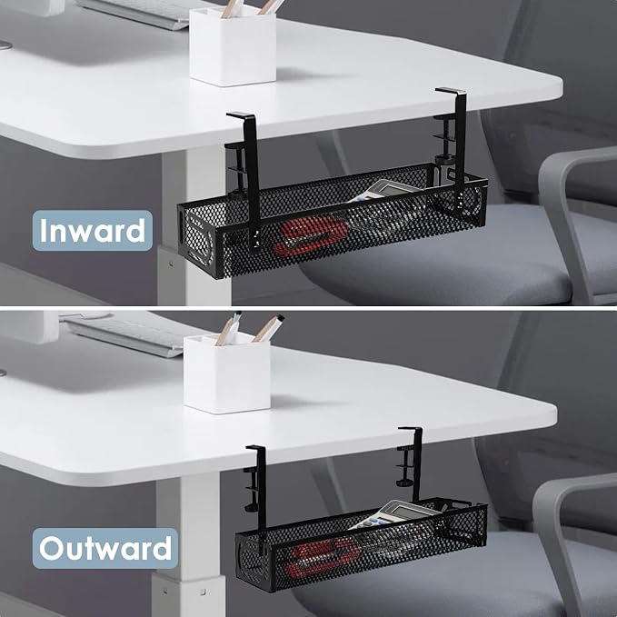 Cable Management, 2 Pack Cable Management Under Desk, Cable Tray | No Drill Under Desk Cable Management Tray, Cord Organizer with Clamp for Standing Desk, Desk Organizer for Home Office
